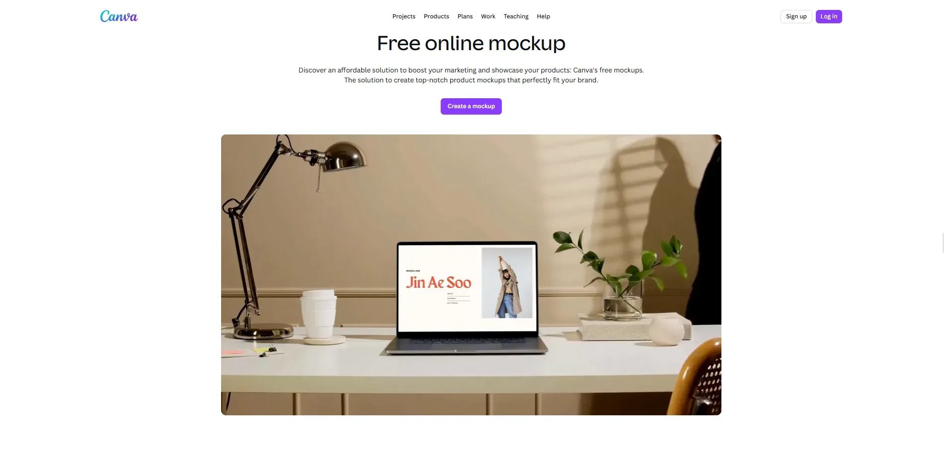 Canva Mockups editor showing a laptop mockup with video and template options on the side